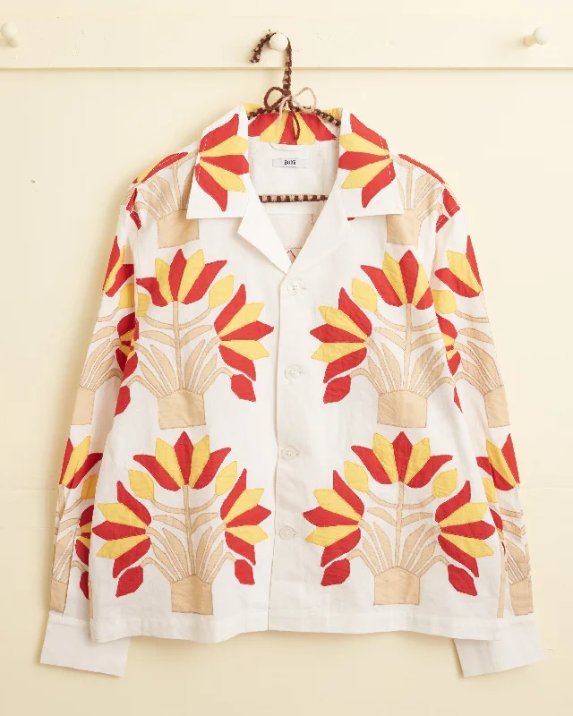 Foliage Appliqué Long Sleeve Shirt Classic Men's Pin