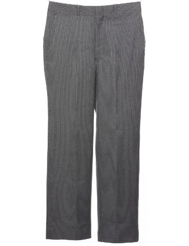 Striped Pattern Grey Straight-FitTrousers - W30 L28 Sharp Men's Italian