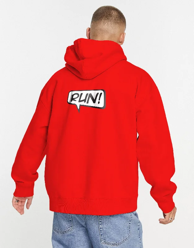 Run! (Back Print) Hoodie Sleek Men's Contemporary 