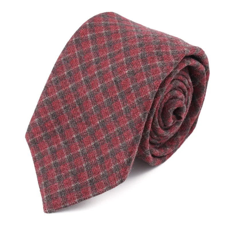 Isaia Check Print Soft Wool Tie Unique Men's Upcycled