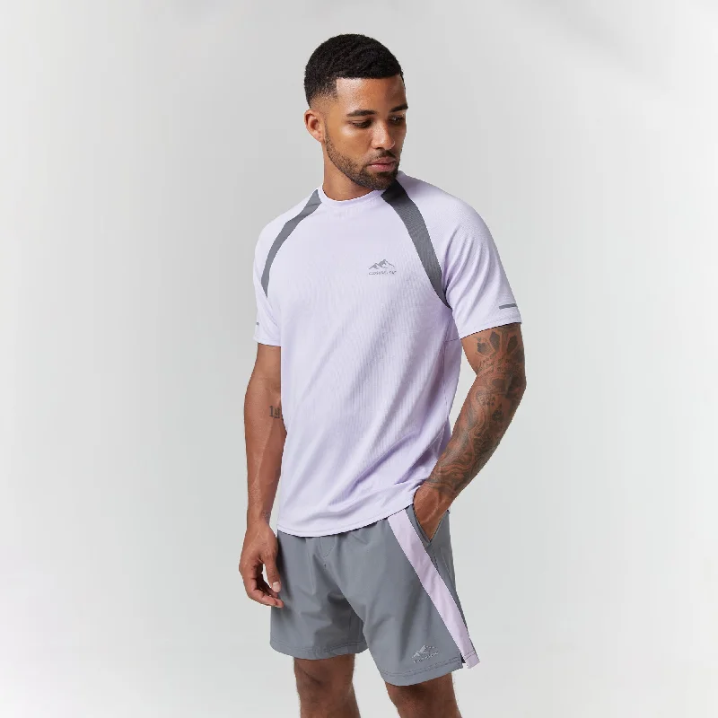 Cut & Sew Stripe Training Twinset | Lilac Mid Grey Polished Men's Satin