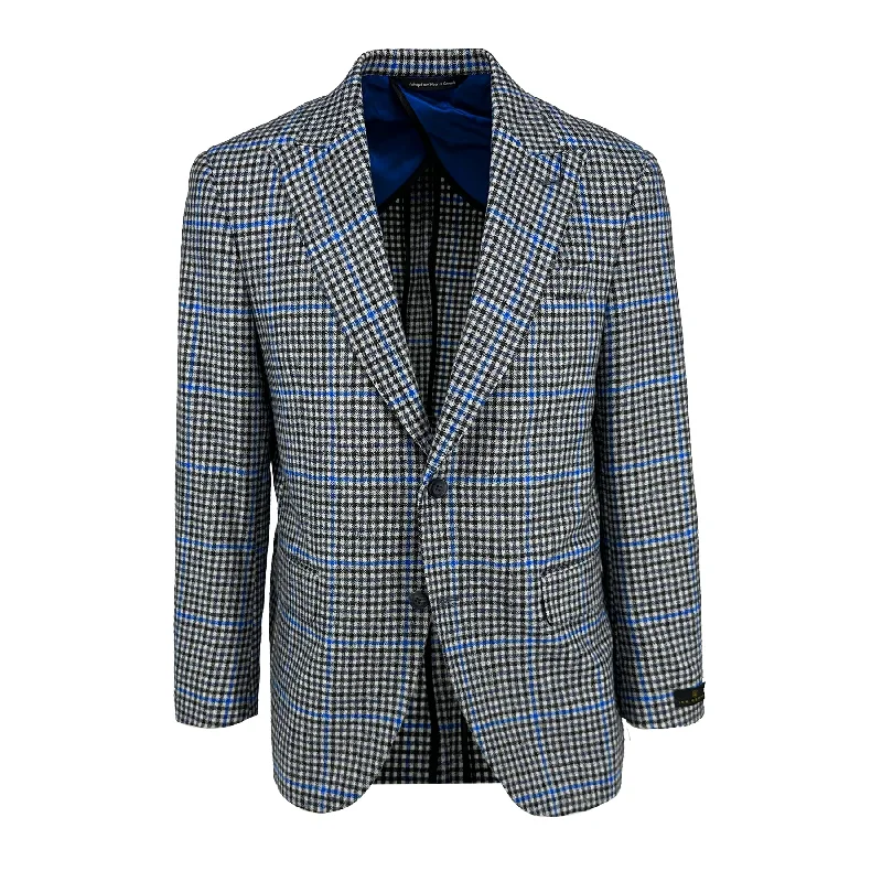 Houndstooth Sport Coat with Blue Windowpane Practical Men's Quick