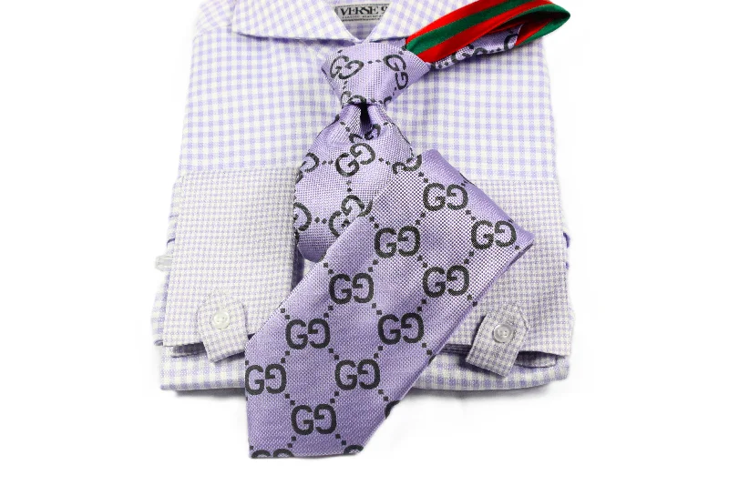 Spread Collar | Lavender Check | French Cuff Shirt Unique Men's Upcycled