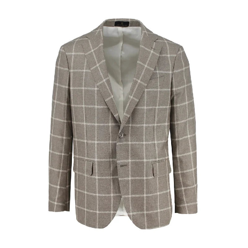 Tan Silk and Cashmere Windowpane Sport Coat Dynamic Men's Glow