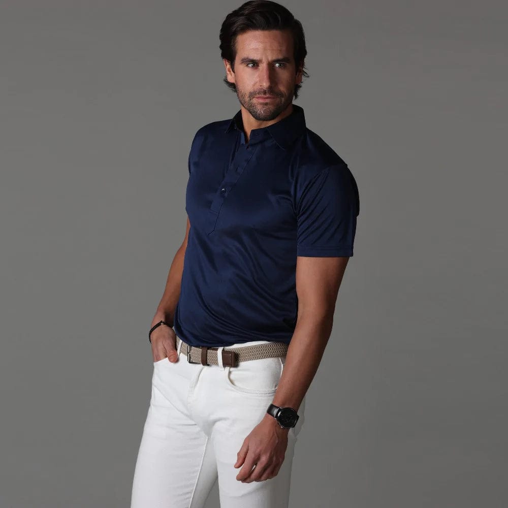 Collars & Co. Navy Semi Spread Collar Polo Cool Men's Distressed