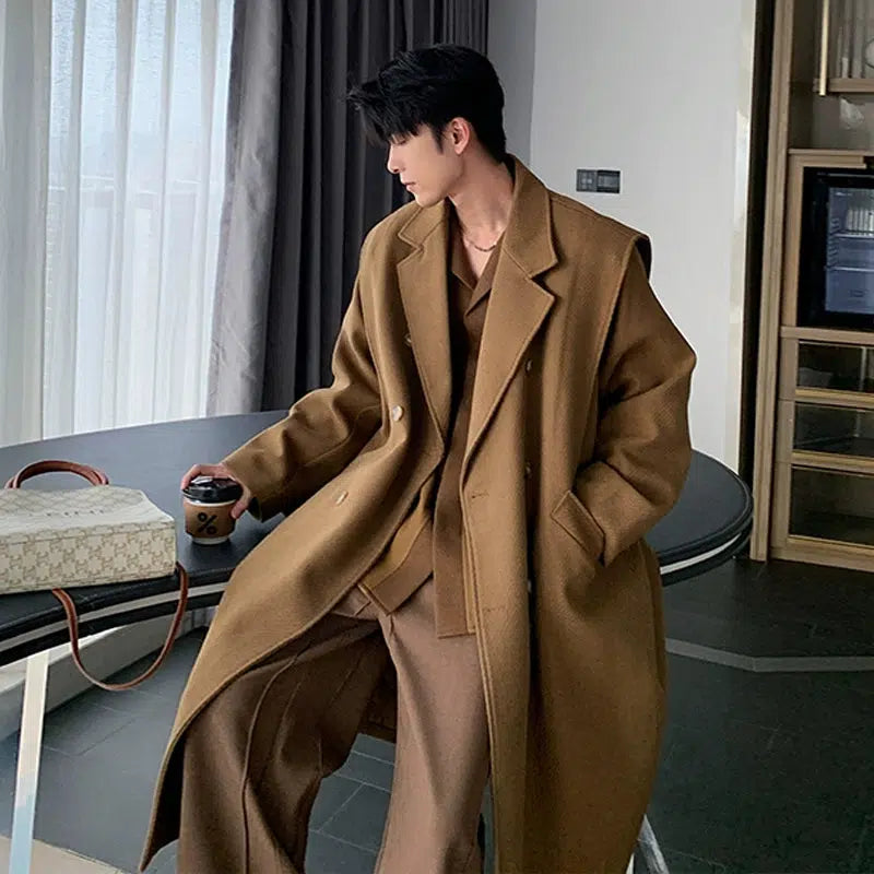 Elegant Double-Breasted Woolen Coat Practical Men's Multi