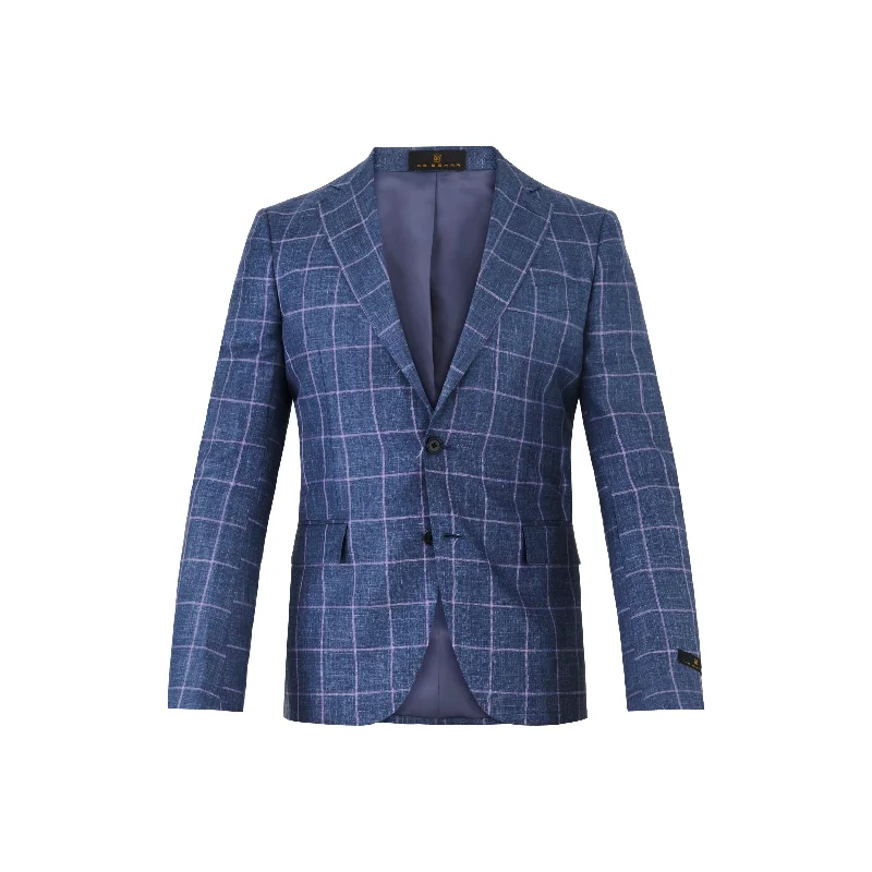 Blue Grey Sport Coat with Lilac Windowpane Vacation