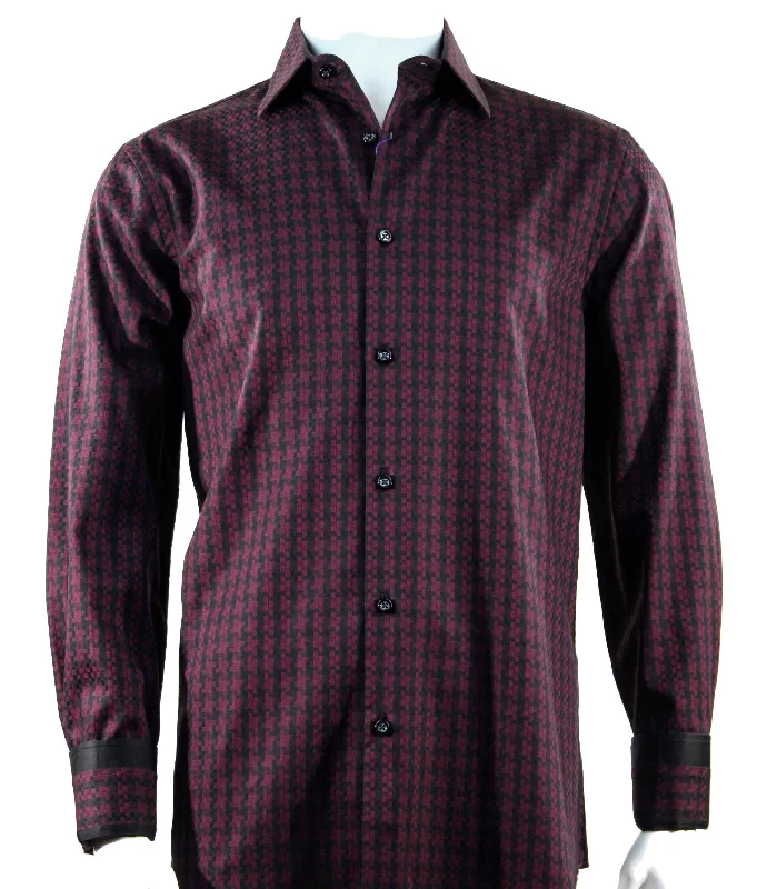 Cado Long Sleeve Button Down Men's Fashion Shirt - Geometric Pattern Red #157 Earthy Men's Hemp