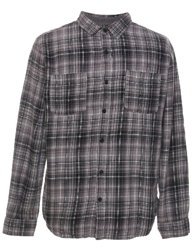 Grey 1990s Flannel Checked Shirt - L Youthful Men's Anime