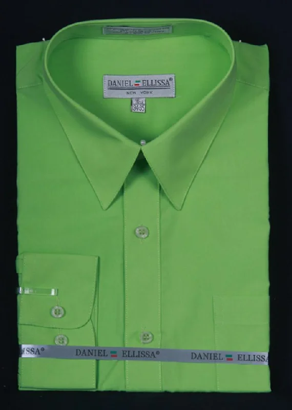 Men's Apple Green Long Sleeve Dress Shirt Athletic Men's Compression