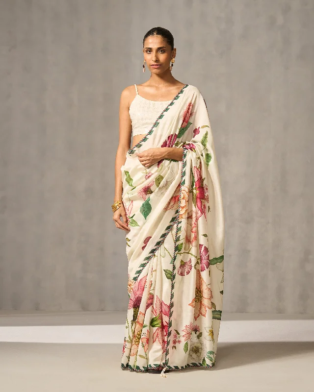 Bloom Bed Sari - Ivory Print Monochromatic Office Style