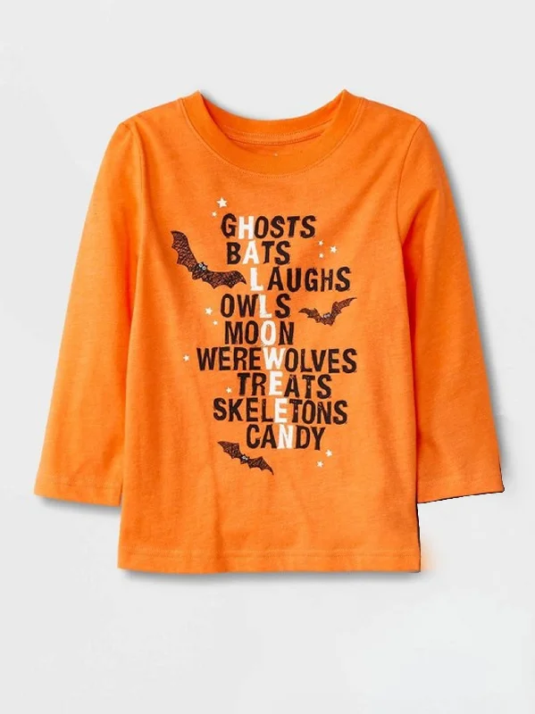 Kids Boy Halloween Text Graphic Print Top,Orange Sleek Men's Metallic