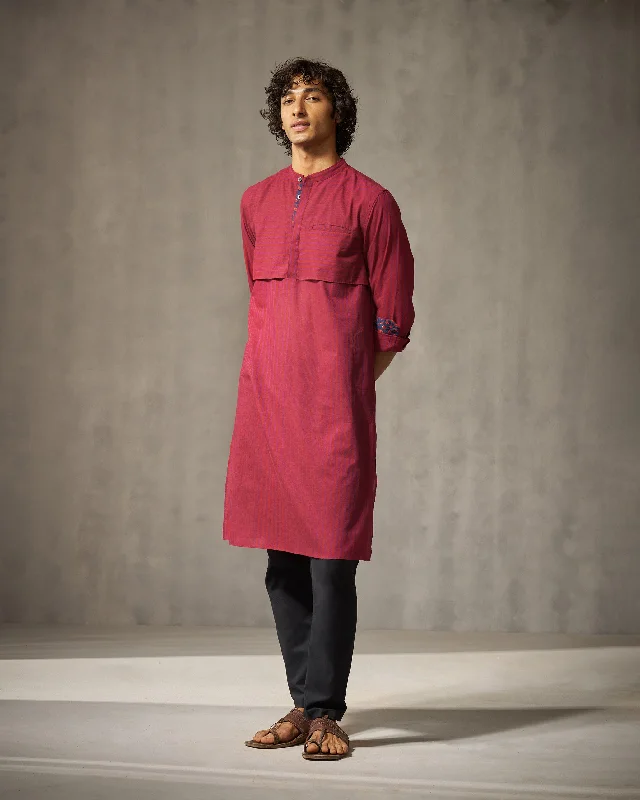 Tareef Kurta - Red & Purple Stripes Refined Men's Hand