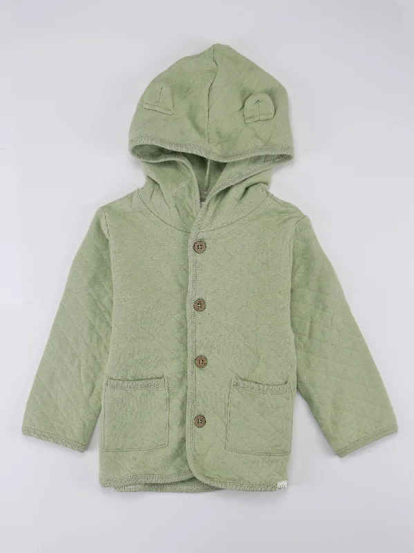 Kids Girl Button Closure Hoodies, Light Green Practical Men's Quick