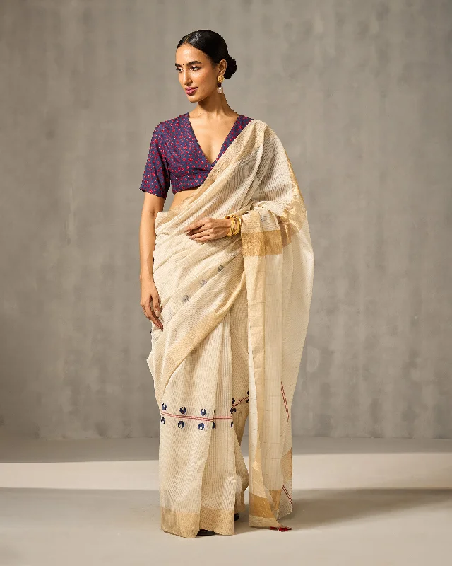 Aheli Sari - Ivory & Gold Checks Gym