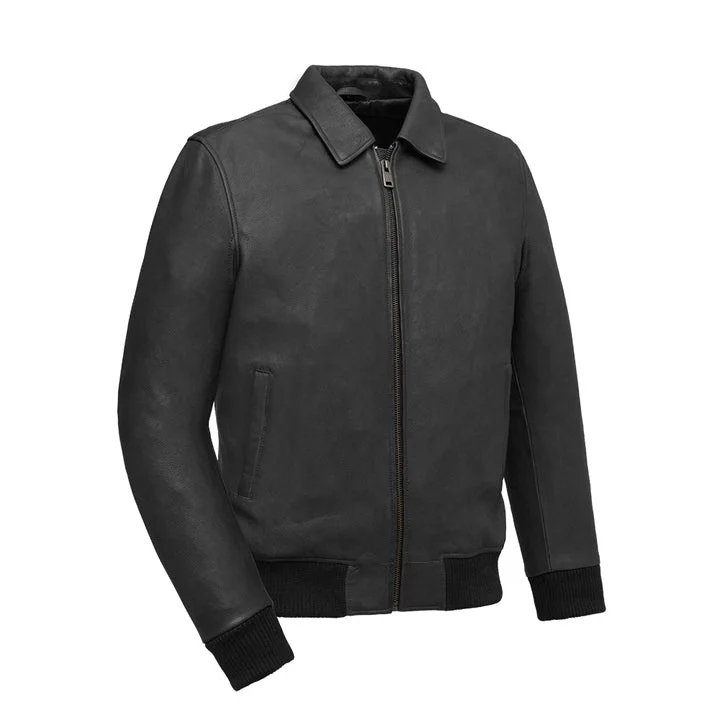 Moto Bomber Leather Jacket Sleek Men's Metallic